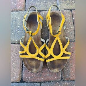 Naot Yellow Leather T-Strap Sandals